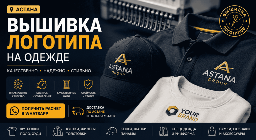 Вышивка логотипа на одежде Астана